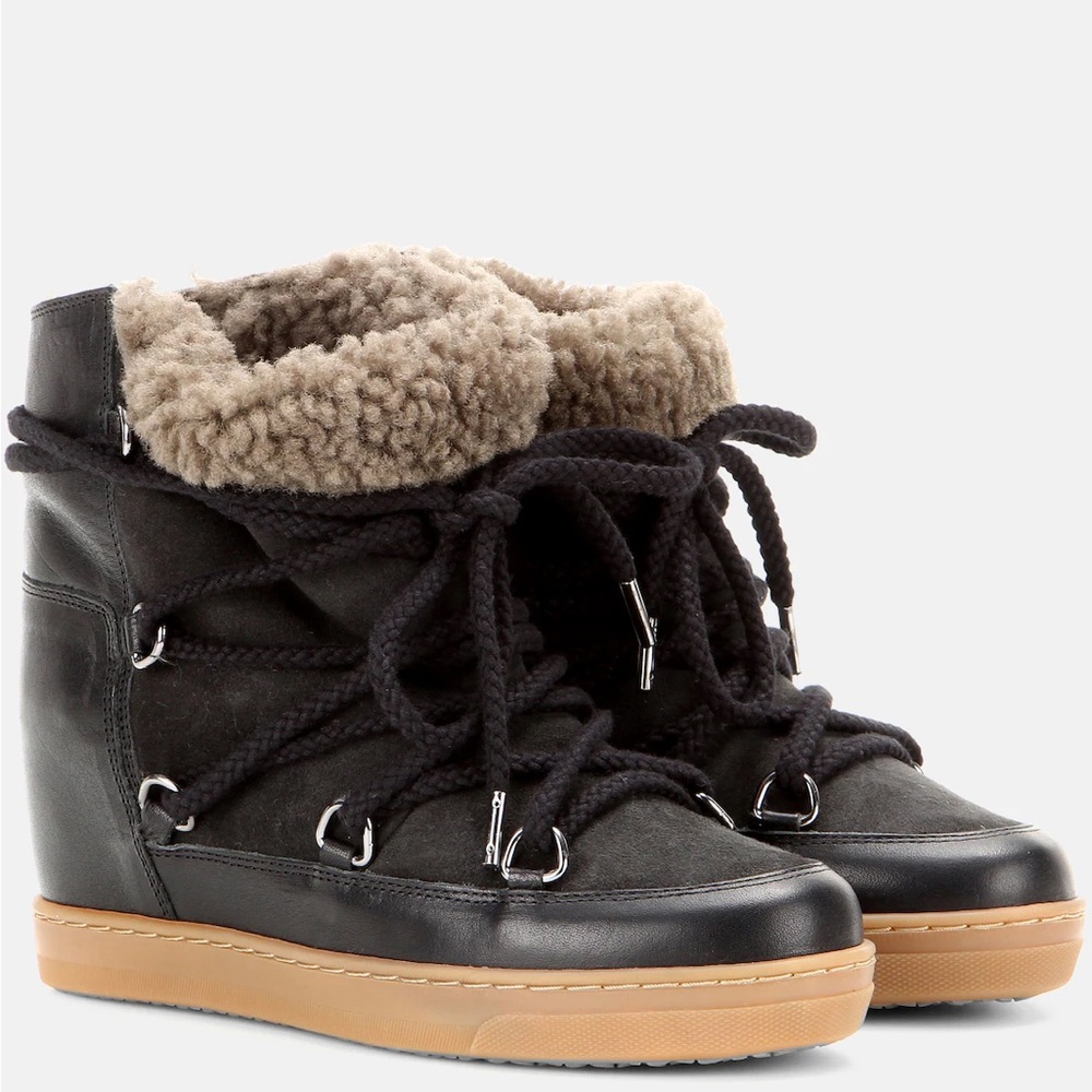 Isabel Marant Black and Tan Shearling Ankle Boots